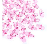 JZK 100 x Mini sucettes Acrylique, Accessoires Décoration Favors pour Baptême Douche de Bébé, Rose