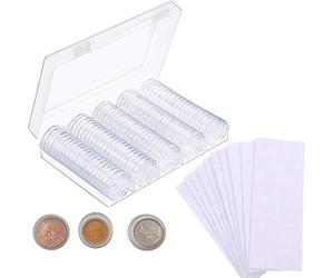 JZK 100 x Plastique Capsules de Pièces 30mm Capsules de Monnaie Titulaire + 100 x Joint en Mousse (17/20/25/27/ 30mm) pour Pièces de Collection