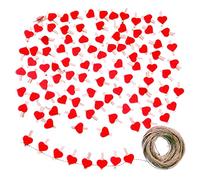 JZK 100x Coeur Rouge Mini Pince à Linge en Bois 3 cm + Ficelle de Jute 30m pour Décoration de Carte de Titulaire de Photo de Fête de Mariage Bricolage Décoration
