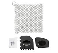 JZK 18x18 cm Brosse à récurer Cotte de Mailles pour poêle Fonte, Anneaux INOX tressés Eponge Lavette métal Nettoyage et grattoirs pour poêle Grill Casserole cocotte faitout Wok Batterie de Cuisine
