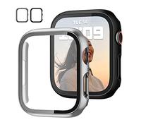 JZK 2 morceaux de couverture de protection pour Apple Watch 7 41 mm, protection d'affichage en verre dur pour iWatch, noir + argent