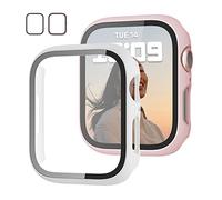 JZK 2 morceaux de couverture de protection pour Apple Watch 7 45 mm, avec verre de protection d'affichage durci, rose + blanc