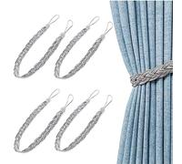 JZK 2 Paires d'embrasses de Rideaux tressées Gris argenté pour Rideaux, embrasses de Rideaux de Type Simple, Corde à Nouer pour Rideaux