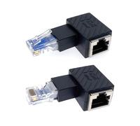 JZK 2 pièces, 1x prise mâle RJ45 à angle droit et 1x angle gauche vers prise femelle, adaptateur LAN Ethernet CAT5 CAT6