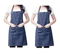 JZK 2 x Denim Jean Ajustable Tablier de Cuisine avec Grandes Poches pour Femmes Hommes pour Cuisine Barbecue Gril Café Serveur Barman Tablier de Chef