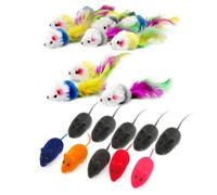JZK 20 x Jouets pour Chats à Fourrure Souris Jouets avec queues de Plumes, Souris Jouet pour Chat avec hochet, Jouet interactif pour Chat Minou