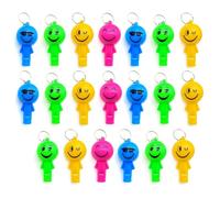JZK 20x Émoticône emoji porte-clés sifflet lumineux à LED jouet lumineux coloré pour sacs de fête brillent dans noir petit cadeaux d'anniversaire pour enfants