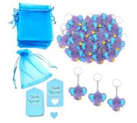 JZK 30x Baptême Party Favors Bleu Bébé - Ensemble Porte-clés Éléphant avec Sacs Confettis et Étiquettes Cadeaux pour Nouveau-né, 1er Anniversaire, Naissance, Communion