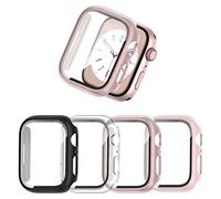JZK 4 Pièces Coque + Protection Écran pour Apple Watch 8/ Apple Watch 7 45mm, étui de Protection Complète, Film en Verre Trempé Intégré Haute Sensibilité, Noir/Clair/Rose/Or rose