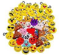 JZK 45 x Mini porte-clés émoticône peluche 5cm jaune petit visage souriant sac à dos porte-clés pour enfants adultes cadeaux de fête d'anniversaire souvenirs, remplisseurs de sacs de fête