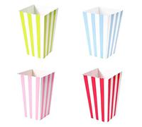 JZK 48 Stripe Multicolore Petites boîtes de friandises Papier soufflé Tasses seaux fête d'anniversaire pour Enfants faveurs boîte-Cadeau collations titulaires de conteneurs, Rose Bleu Rouge Vert