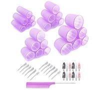 JZK 49 en 1 Extra large petit rouleau cheveux boucles sans chaleur avec pinces pour cheveux long/court et frange rideau, gros bigoudis cheveux velcro pour volume, boucleur hair rollers femme fille