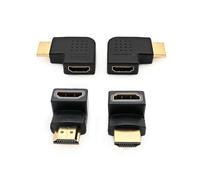 JZK 4X Adaptateur HDMI coudé mâle vers Femelle, plaqué Or 2X coudées 90 degrés/270 degrés à Droite + 2X connecteur HDMI Plat Vertical coudé 90 degrés Gauche et Droite pour téléviseur, Moniteur