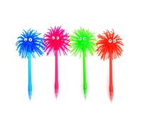 JZK 4x Stylo bille à tête floue et vacillante pompon silicone stylo à bille nouveauté drôle blague hilarant cadeau pour enfants adultes stylo biro de dessin animé aux grands yeux