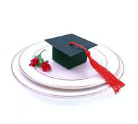 JZK 50 x Noir Boîte de Bonbons Chapeau de Graduation de Papier Boite de Bonbons de Casquette avec Pompon Rouge, Boîte de Graduation Boîtes de Cadeaux pour Fête de Remise des Diplômes Cadeau de Faveurs