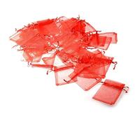 JZK 50 x Sachet Organza Rouge Pochettes Cadeau Sachets pour Bonbonnières, Bonbons, Bijoux, pour Mariage, Anniversaire, Baby Shower et diverses Occasions (50x Rouge, 9 * 7cm)