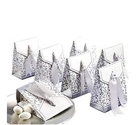 JZK 50x Boîte à dragées argent en papier, petite boîte cadeau pour 25 ans mariage argent, boîte à confettis bonbons fête 25e anniversaire, baptême, remise des diplômes, boîte à cadeaux de Noël