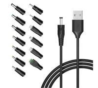 JZK Cordon d'alimentation USB 5V multifonction de 1.5 m, adaptateur de prise DC 5.5 x 2.1 mm avec 13 connecteurs CC, câble de chargeur USB 5 V avec embout micro/Type-C/Mini USB