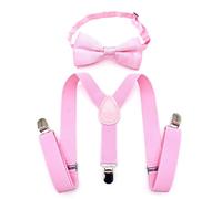 JZK Ensemble nœud papillon et bretelles rose clair pour garçons de moins de 135 cm, bretelles réglables en forme de Y avec nœud papillon pour petits garçons pour mariage, fête, déguisement