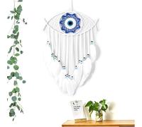 JZK Evil Eye Attrape-Rêves macramé Oeil Turc Mauvais Oeil Avec Plumes Blanc Décoration de Chambre Ornement Suspendue Murale Cadeau Gothique