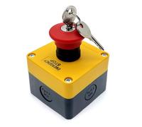 JZK Interrupteur d'urgence champignon rouge 660 V 10 A avec boîte à clés, bouton pression NC fermé normal pour appareils mécaniques, machines, démarreurs électromagnétiques, contacteurs, relais et