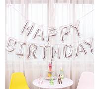 JZK Lettres Argent " Happy Birthday " ballons en aluminium, joyeux anniversaire banderoles pour enfants adulte décoration de fêtes d'anniversaire fournitures accessoires