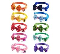 JZK Lot 10 x multi couleurs collier pour chat à dégagement rapide avec cloche et nœud papillon pour chat et chien de petite taille, colliers chat avec clochettes et boucle de déclenchement de sécurité