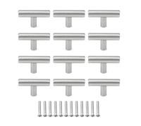 JZK Lot de 12 petites poignées de porte de placard de cuisine en forme T de 5 cm avec vis, poignées d'armoire en acier inoxydable brossé, bouton à trou unique creux pour portes et tiroirs garde-rob
