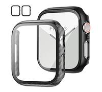 JZK Lot de 2 Coques avec Protecteur d'écran en Verre trempé pour Apple Watch Series 6/5/4/SE de 44 mm, Protection complète en Polycarbonate Rigide HD Ultra Fin pour iWatch de 44 mm, Fibre de Carbone