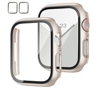 JZK Lot de 2 coques avec protecteur d'écran en verre trempé pour Apple Watch Series 9/8/7 de 45 mm, protection complète en polycarbonate rigide, coque de protection fine pour iWatch de 45 mm, lumière