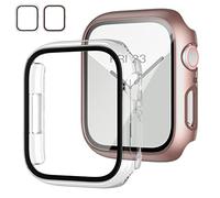 JZK - Lot de 2 coques avec protecteur d'écran en verre trempé pour Apple Watch Series 9 Series 8/7 de 41 mm, coque de protection fine en polycarbonate rigide pour iWatch 41 mm, or rose