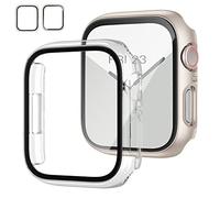 JZK Lot de 2 coques avec protecteur d'écran en verre trempé pour Apple Watch Series 9 Series 8/7 de 45 mm, protection complète en polycarbonate rigide pour iWatch 45 mm, accessoires Starlight