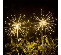 JZK Lot de 2 feux d'artifice solaires à LED - Lumières étoilées de fée pour allées extérieures - Étanche - Pissenlit - Décoration solaire pour pelouse et arrière-cour