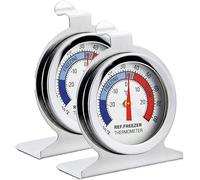 JZK Lot de 2 thermomètres classiques en acier inoxydable pour réfrigérateur et congélateur avec crochet de suspension et support
