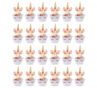JZK Lot de 24 caissettes et décorations de cupcakes licorne en corne et oreilles de licorne, pour muffins arc-en-ciel, décoration pour fête d'anniversaire d'enfants et de bébés