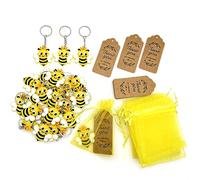 JZK Lot de 25 porte-clés abeilles avec sachets à confettis jaunes et étiquettes cadeaux, cadeaux de fête d'anniversaire pour enfants, cadeaux de remerciement, décorations de fête sur le thème des