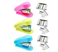 JZK Lot de 3 petites agrafeuses et agrafes avec 400 agrafes n° 24/6, agrafeuse de poche, mini agrafeuse pour trousse à crayons, agrafeuse de bureau, papeterie scolaire, vert, bleu, rose