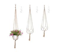 JZK Lot de 3 suspensions en macramé de 90 cm, 100 cm, 120 cm, avec Crochet, en Corde de Jute, avec Pompon, Panier Suspendu pour Plantes d'intérieur