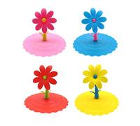 JZK Lot de 4 couvercles de tasse en silicone en forme de fleur de 10 cm - Rose/rouge/jaune/bleu