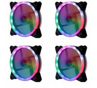 JZK Lot de 4 ventilateurs 120 x 120 x 25 mm 12 V LED RVB à faible bruit pour boîtier PC 120 mm 12 cm sans balais DC Ventilateur de refroidissement silencieux Lumière LED colorée pour boîtier