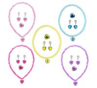 JZK Lot de 5 ensembles de bijoux de princesse pour filles, bijoux et jouets, collier, boucles d'oreilles, bague, accessoires de costume pour fête pyjama, fête d'anniversaire