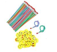 JZK Lot de 60 crayons et gommes, 30 crayons souples et flexibles + 30 gommes émoji smiley, cadeau de fête d'anniversaire pour enfants, cadeau de remerciement pour garçons et filles