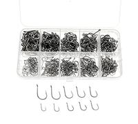 JZK Lot de 600 hameçons de pêche en acier au carbone avec œillets, tailles assorties 3, 4, 5, 6, 7, 8, 9, 10, 11, 12, petits hameçons avec ardillon et boîte en plastique