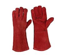 JZK Lourd Devoir Grand Cuir Résistant à Chaleur Résistant à Chaleur Doublé Gantelets de Soudeurs Gants pour Poêle à Bois Brûleur à Bûches BARBECUE, Gants de Jardinage pour Hommes