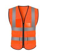 JZK Orange XL Gilet de sécurité Filet avec Poches et Fermeture éclair, Net Gilet Haute visibilité Filet Veste réfléchissante pour Hommes Femmes Adultes, Hi viz Gilet avec zippé