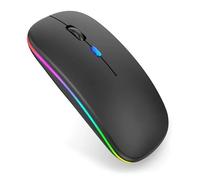 JZK Souris sans fil rechargeable USB double mode 2,4 GHz, souris sans fil Bluetooth pour ordinateur portable, souris d'ordinateur fine et silencieuse avec lumière LED, DPI réglable, noir