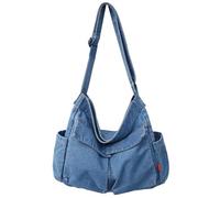 JZLEJC 14x6x12.6 pouces de bodal en jean pour femmes, sac à main d'épaule multi-poches avec fermeture éclair pour les cadeaux de voyage quotidiens