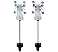 JZLEJC 2 PCS Garden Solar Pathway Lights, Arelproof Angel Solar Papets with Wing LED Lamps for Balcony, Garden Decor (Bleu + Violet)