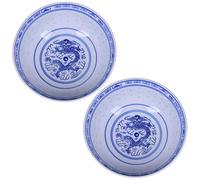 JZLEJC 2pcs Bol de nouilles ramen, 7x3 800 ml Bol de soupe chinoise en porcelaine bleu et blanc pour dessert, céréales, riz