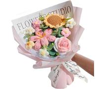JZLEJC 3 Fleurs tricotées Bouquet au Crochet, Fleurs en Tricot Doux Rose réaliste pour Les Cadeaux de décoration intérieure de l'anniversaire la Saint-Valentin la fête des mères